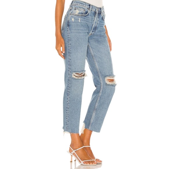 Boyish Denim - Boyish The Tommy Straight High Rise Jean Great Dictator Distressed Raw Hem Sz 30